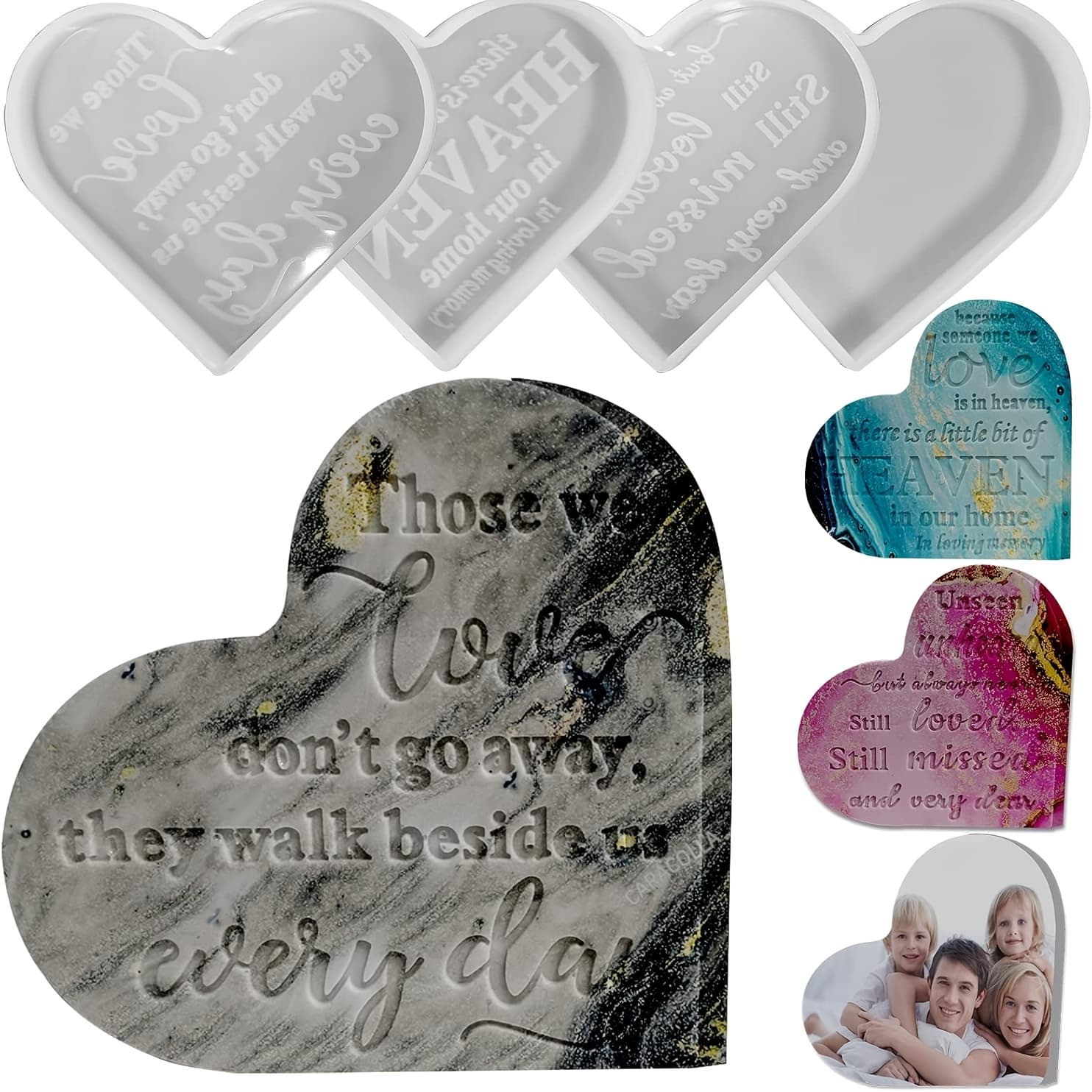 TEMU Epoxy Resin Molds 4pcs Silicone Casting Molds, Heart Memorial Sign Condolence Grief Signs For Diy Decor Sympathy Table Decorations