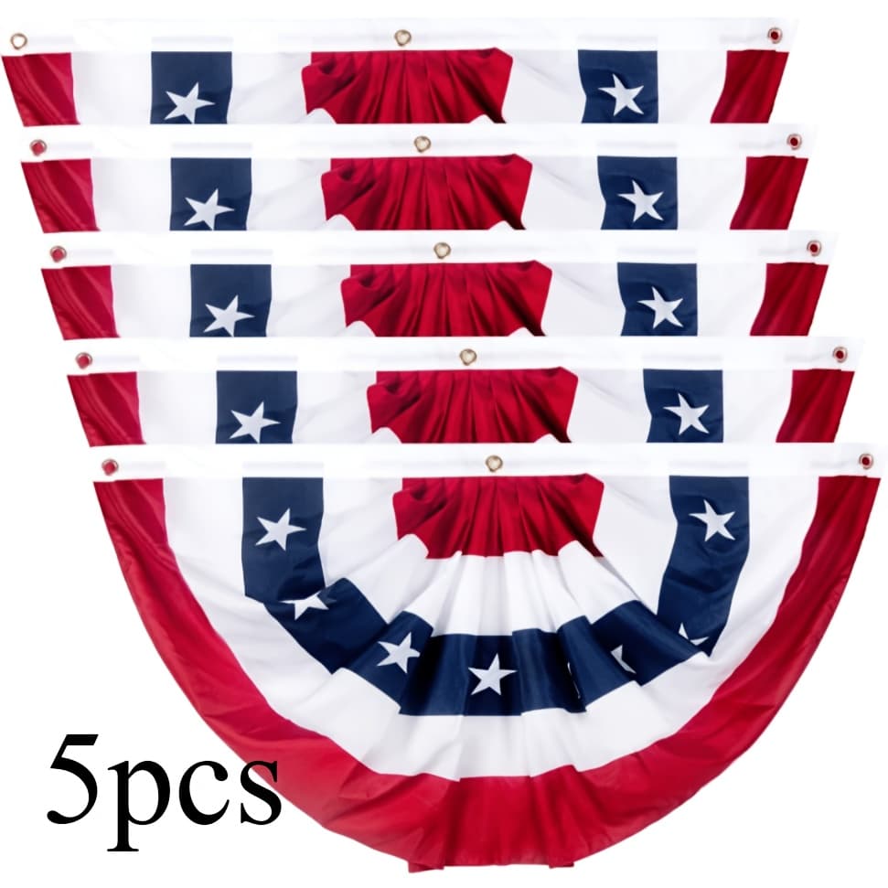 TEMU 5pcss Large American Pleated Fan Flag, American Patriotic Half Fan Bunting, 5pcss Set Of July 4th Day Decorative Flags