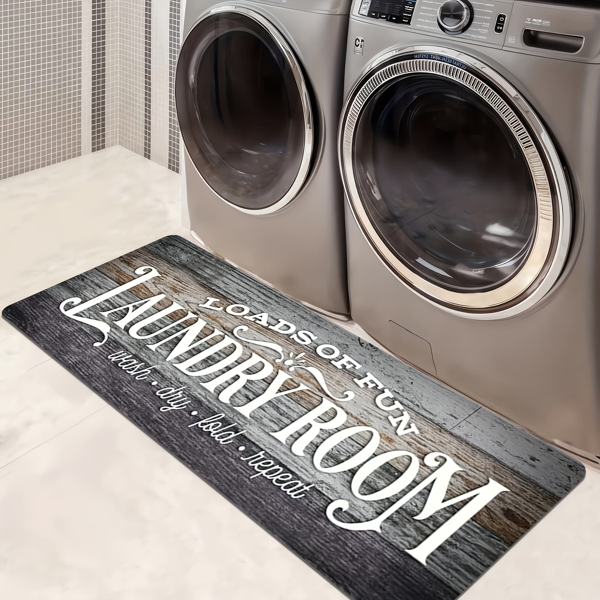 TEMU Non-slip Laundry Room Runner Rug, Washable Farmhouse Retro Mat, Home Decor Floor Mat, Laundry Rug For Kitchen, Bathroom Rug, Home Decor, Laundry Room Accessories, Valentine's Day Gift