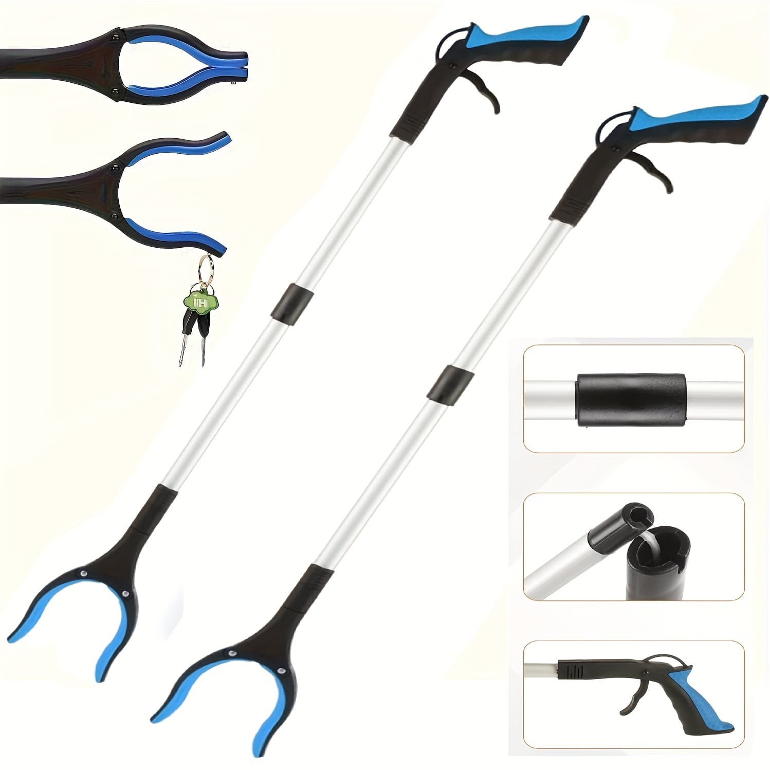 TEMU 2-pack 32" Grabber Reacher Tool- Foldable Trash Picker With 360° Rotating Jaw & Magnet, Extra Long & Heavy Duty Pick Up Stick For Seniors, Litter Picker, Mobility Aid
