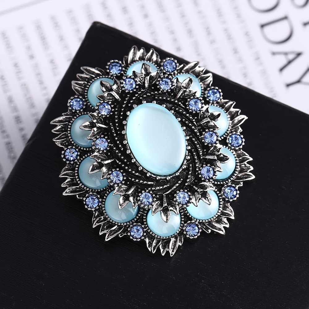 TEMU A Brooch Featuring A Blue Cat Eye Stone With Glittering Rhinestones, Suitable For Women's Jewelry And Unisex Fashion Additions