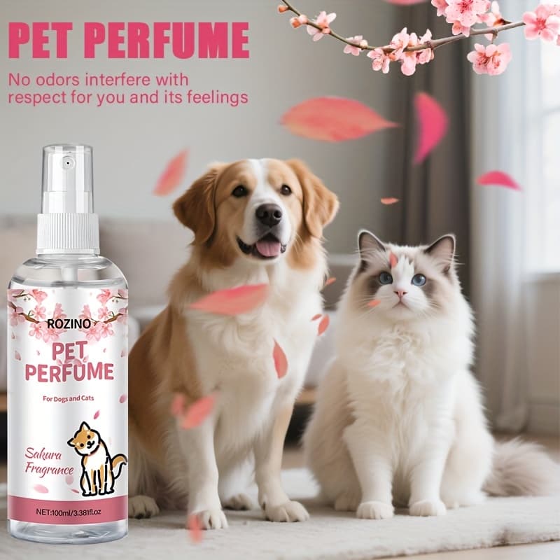 TEMU Cherry Pet Deodorizing Spray - Long-lasting Cherry Fragrance, - Quick-drying Anti-odor Formula Suitable For All Breeds And Sizes, Portable Travel-friendly Hair Freshener, Cute Dog Pattern