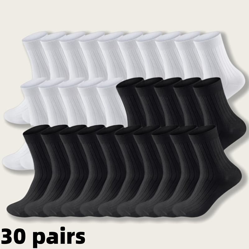 TEMU 10/30 Pairs Classic Socks, Solid Color Socks, Black Socks, White Socks, Business Socks, Men's Socks, Women's Socks, Outdoor Socks, 168 Needle , Mid-calf Socks