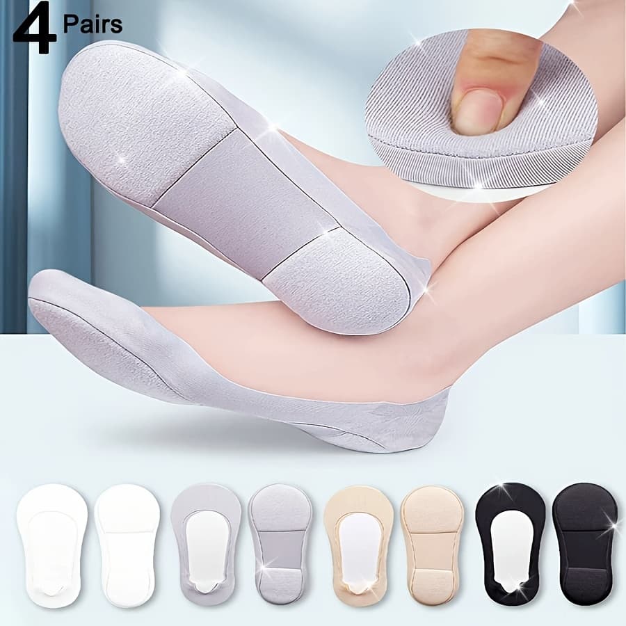 TEMU 3 Pairs/4 Pairs Pack Women's Absorbing Pressure Relief Comfortable Casual Comfortable Low-cut Boat Socks Suitable For Matching Any Shoe Style Invisible Women's Low-top Slip-resistant Arch Socks