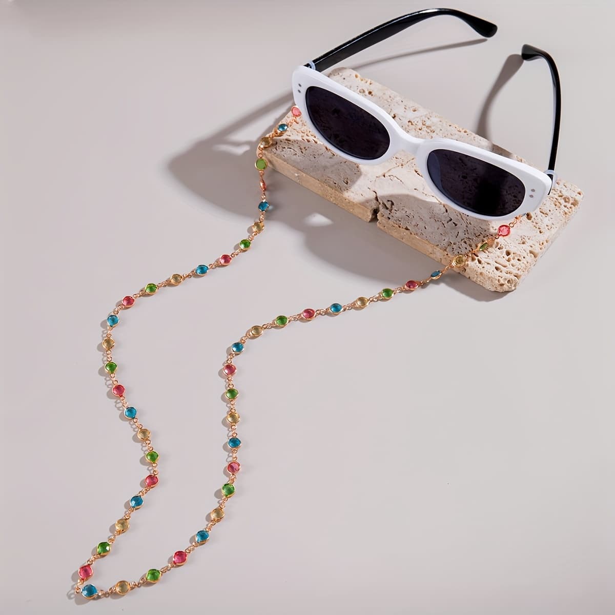 TEMU 1pc Of Fashionable, Unique, And Inlaid Colored Glass Bead Chain Glasses Chain Suitable For Women's Parties And As A Gift
