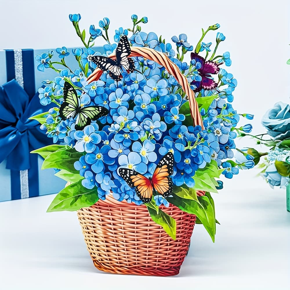 TEMU Stylish And Elegant 3d Three-dimensional Flower Basket Greeting Card, With Flower Baskets And Vivid Butterflies. Suitable For Occasions ,