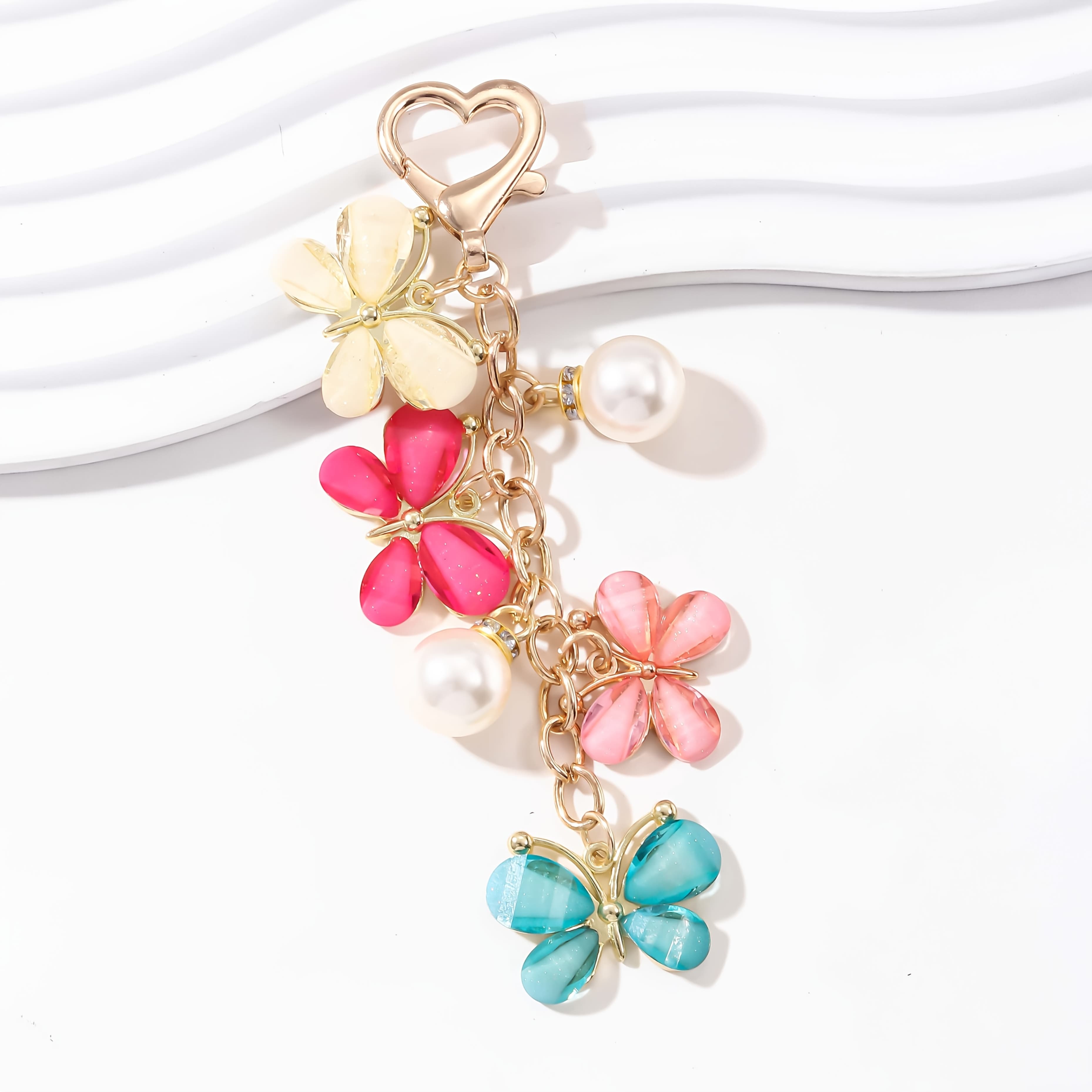 TEMU 1pc Cute Lovely Enamel Spring Keychain | Multicolor With Pearl, Alloy, Fashionable Bag Charm For Birthday And Festival Gifts