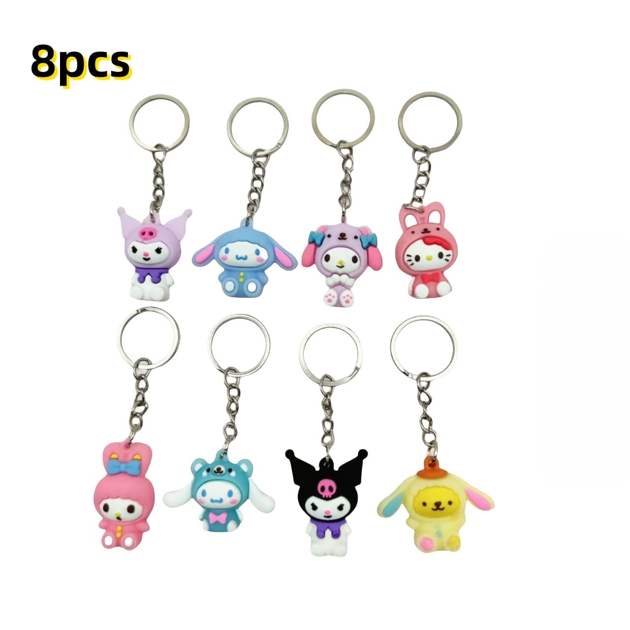 TEMU Set Of 8 Stainless Steel Keychains, Adorable Charms, Assorted Colors, Ideal For Keys, Bags, And Small Presents