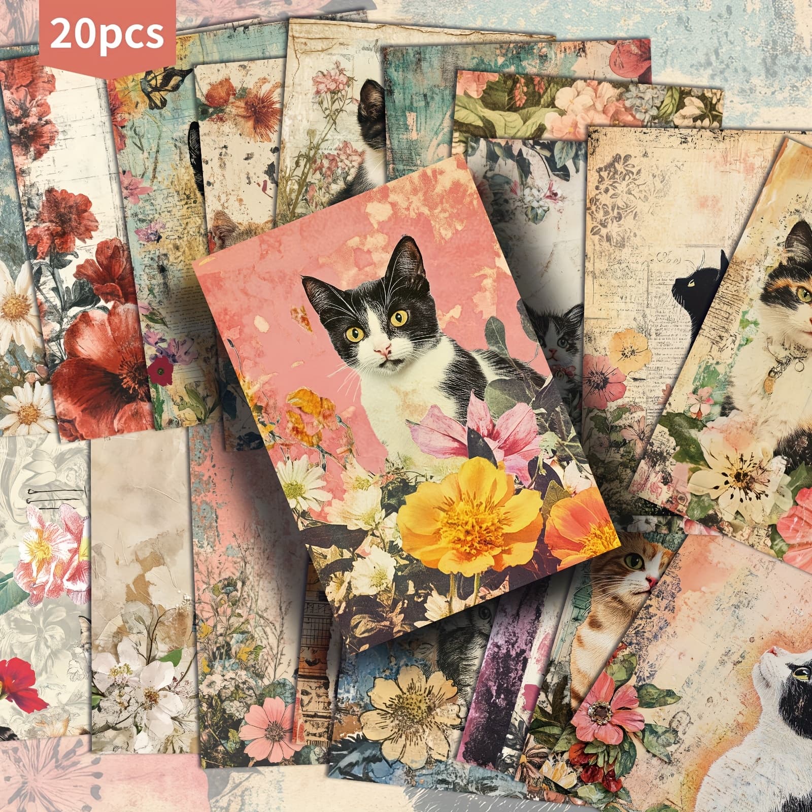 TEMU 20-pack Vintage Cat Postcards - 4x6 Inches Mermaid Junk Journal Paper, Classic Pinup Illustrations, Collectible Decorative Painting Cards For Scrapbooking And Crafting