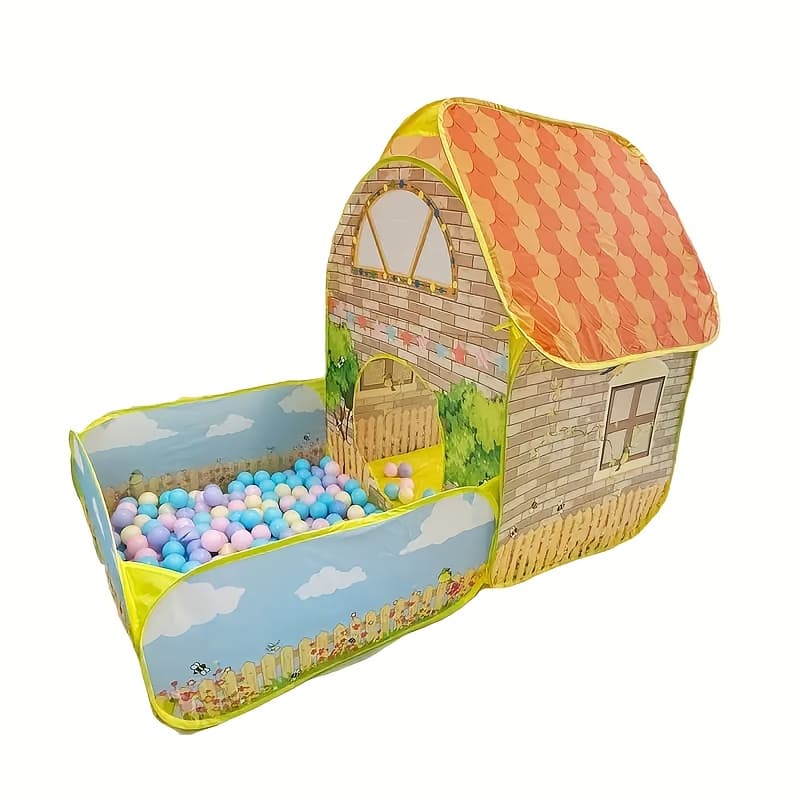 TEMU 1pc Portable Playhouse Tent With Ball Pool - Large Indoor/outdoor Folding Cabin Suitable For Camping, Parties, Backyard - Playroom For &, Setup, Portable