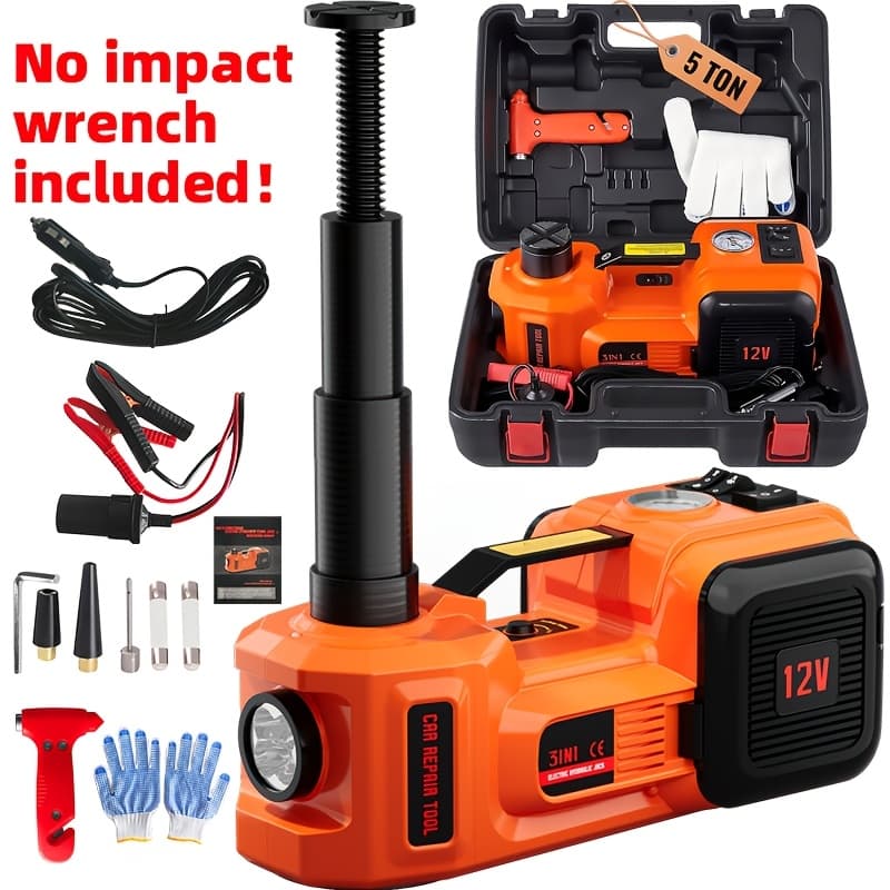 TEMU Electric Car Jack, 5 Ton (11023 Lbs) Load Capacity, With Hydraulic Lifting, Electric Impact Wrench, Built-in Air Pump & Led Light, Essential Tool For Suv, Mpv, Sedan & Truck Tire Replacement