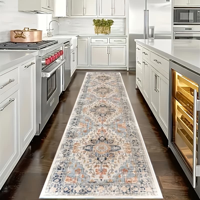 TEMU Boho Chic Runner Rug - Non-slip Machine Washable Bohemian Suitable For Living Room, Bedroom, Hallway Decor With Backing, Striped Herringbone Patterns, Modern Boho For Narrow Spaces