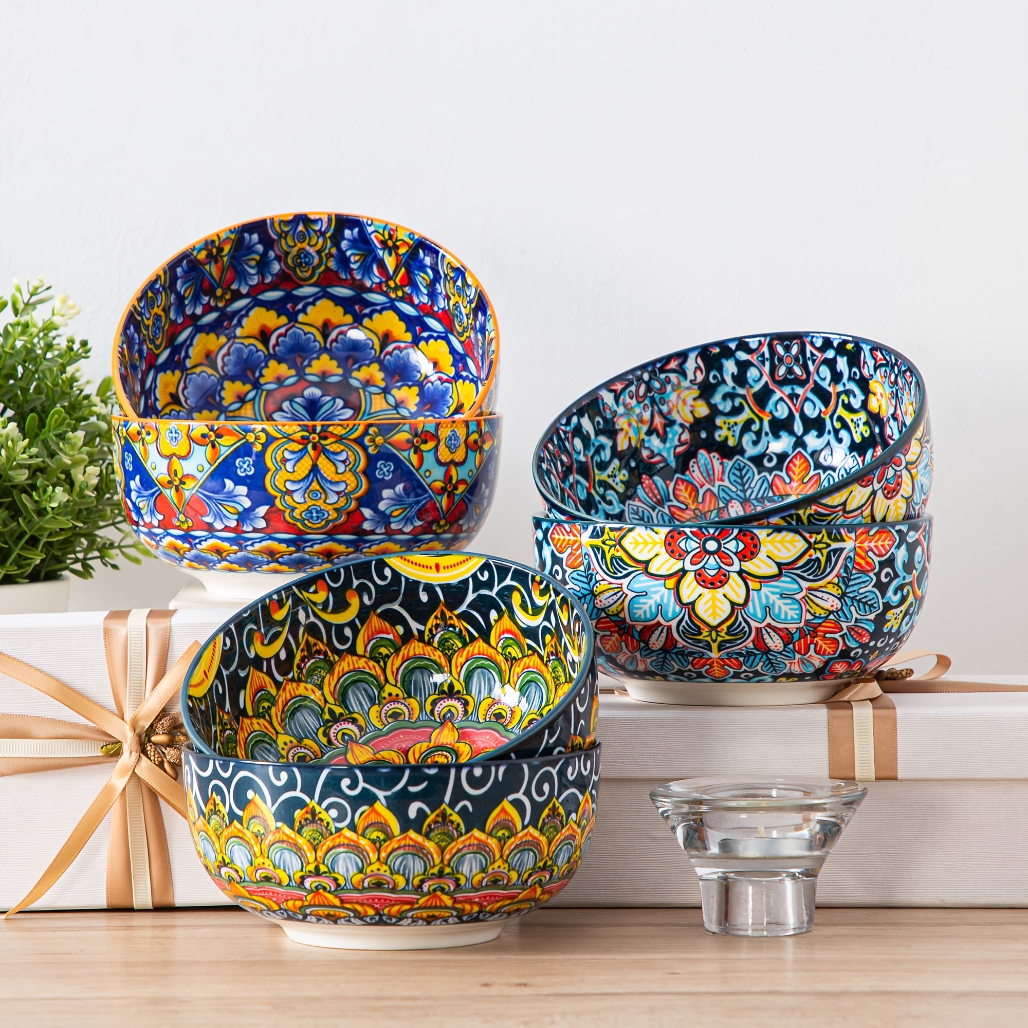 TEMU Bohemian Style Cereal Bowls Set - For Cereal, Soup, Oatmeal, Ice Cream, Salad, , Set Of 6