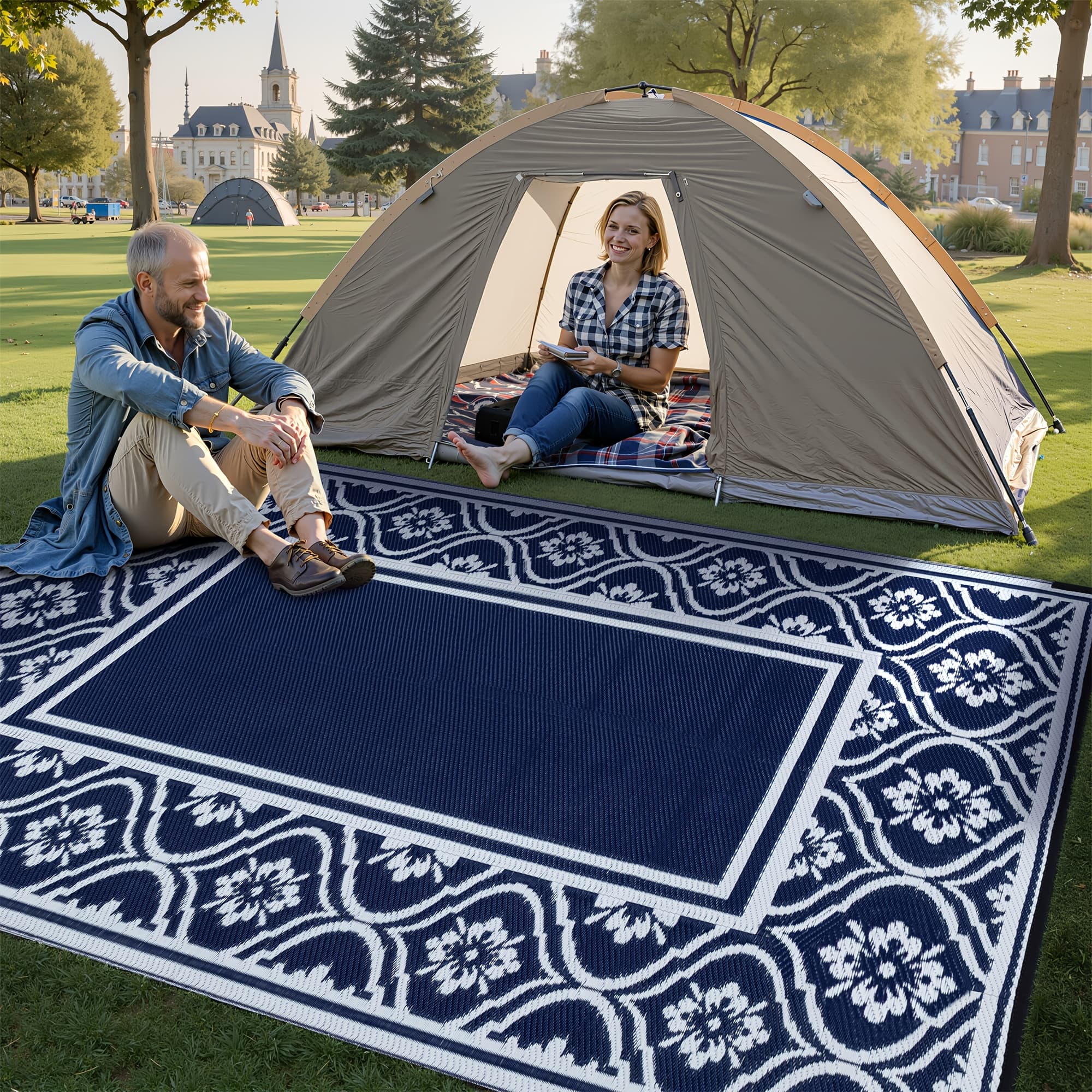 TEMU A And White Lantern Patterned Outdoor Rug With Contrasting Floral Designs, And Sun-resistant, Suitable For Large Rv Camping And Yard Use, In Multiple Sizes