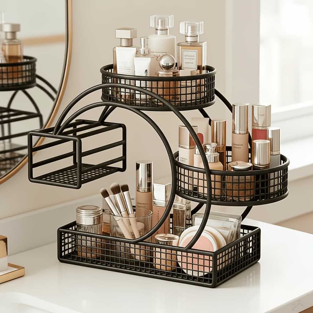 TEMU Multi-compartment Cosmetic Storage Box Organizer For Makeup Brushes And Beauty Products, A Display Shelf For The Desktop