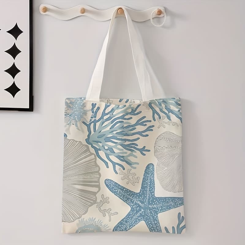 TEMU A Large Capacity Tote Bag With A Blue Starfish Pattern, Foldable And Suitable For Shoulder Carrying, Perfect For Travel And Daily Commuting, A Lightweight Shopping Bag For Men And Women