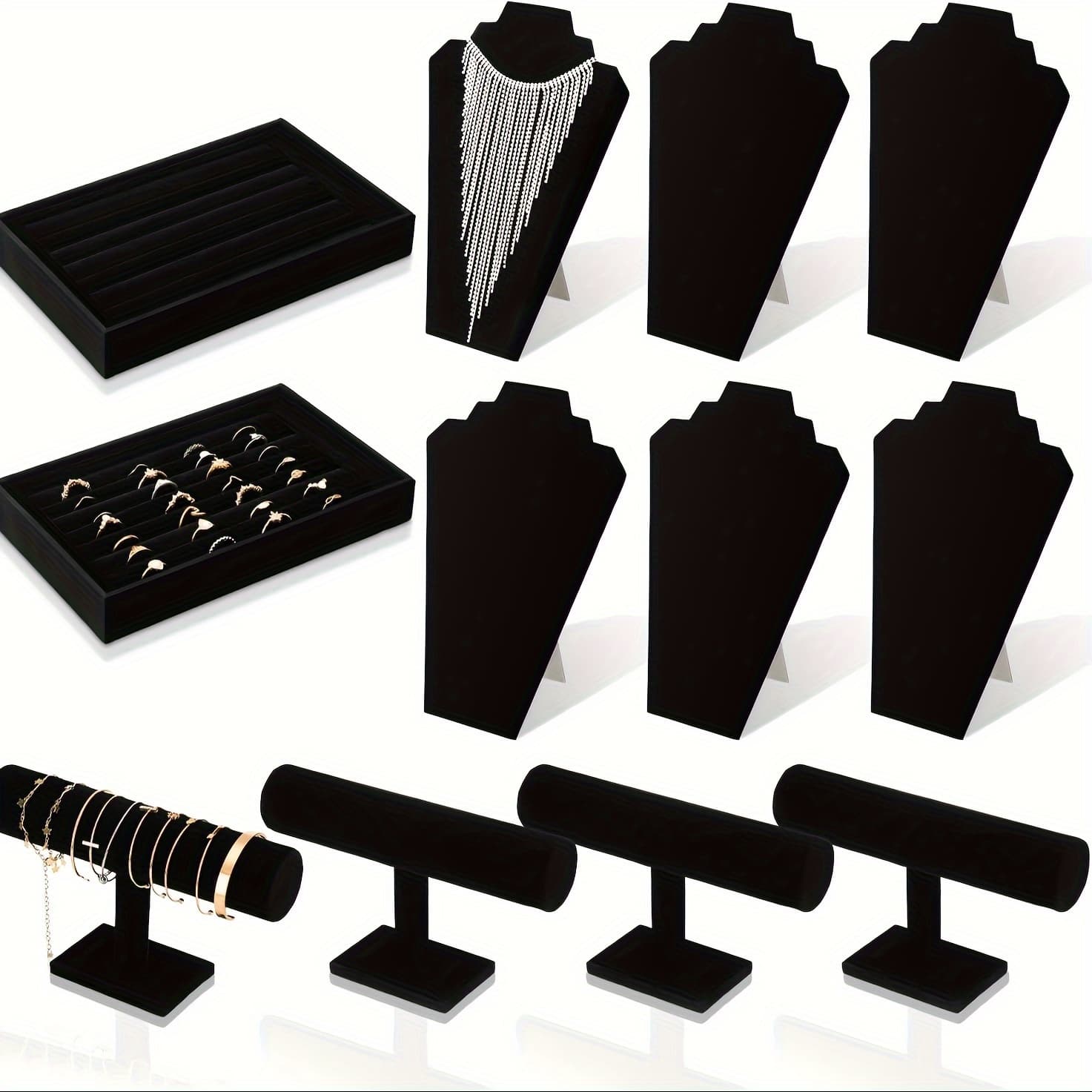 TEMU 12pcs Jewelry Displays Holder Set, Including T Bar Bracelet Display Stand, Necklace Display Stand, Ring Earrings Tray Easels For Jewelry Organizer, Collecting, Selling, Shows (black)