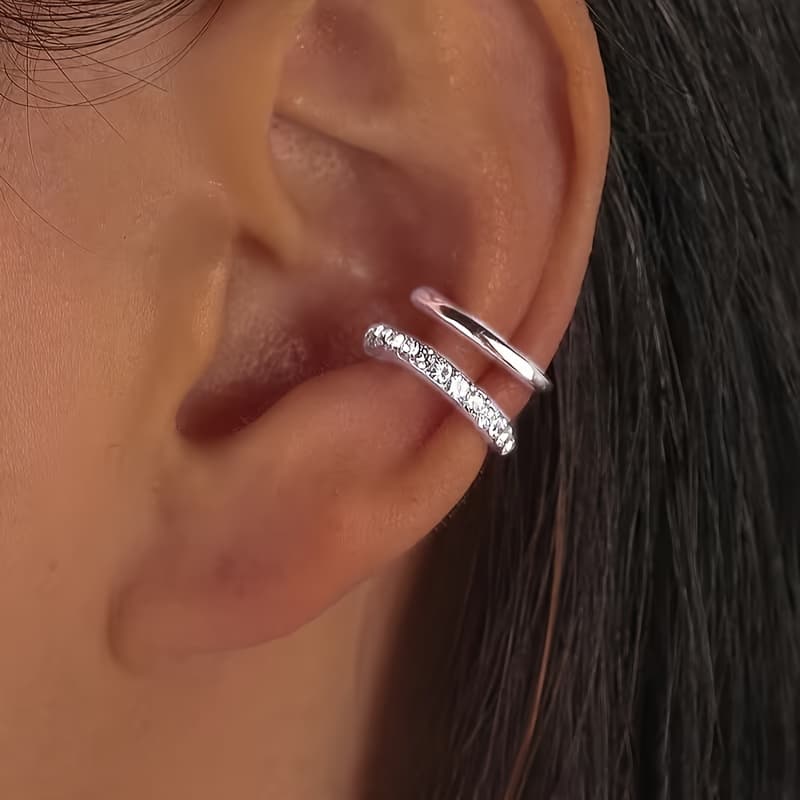 TEMU A Easy Double C Ear Cuff Featuring A Two-layer , Perfect For Daily Use Without The Requirement Of Piercings