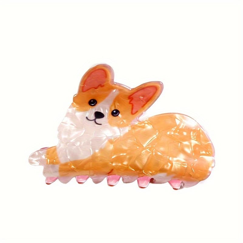 TEMU 1pc Cute Animal Hair Claw - Acrylic Corgi Dog Hair Claw - Large Shark - Holiday Gift - Age Group Over 14- Single Print - Women's Hair Additions