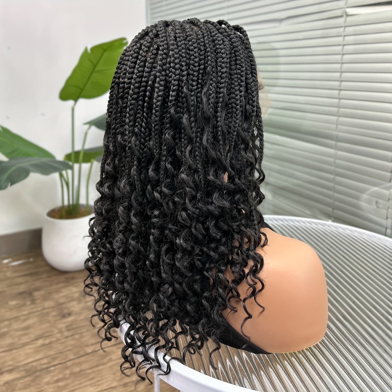 TEMU 14-16inch Bohemian Woven Wig - Knotless Goddess Braided Wig With Lace Square Synthetic Braid Wig Featuring, Suitable For Women, Natural Black Braided Lace Front Wig.