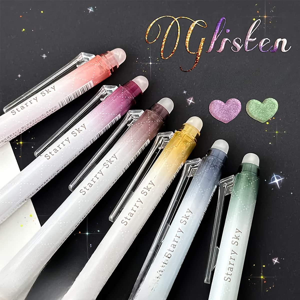 TEMU Set Of 6 Erasable 0.7mm Medium Tip Glitter Gel Pens, Retractable Plastic Aesthetic Gel Ink Pens For Journaling, Home, School And Office Use