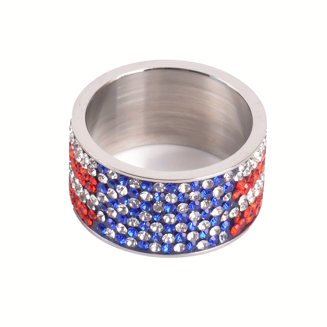 TEMU Patriotic Stainless Steel Rings With Accents - American Jewelry Gift For Men And Women