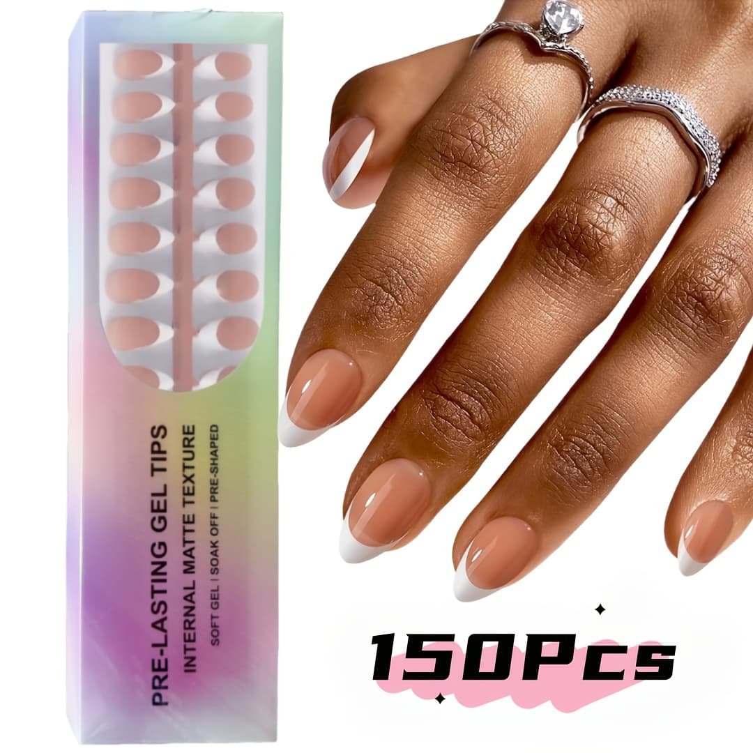 TEMU 150pcs Short Almond Press On Nails, Brown French Tip Soft Gel Nail Tips, Used As False Nails For, Easy And Versatile Style In 15 Sizes Suitable For Women
