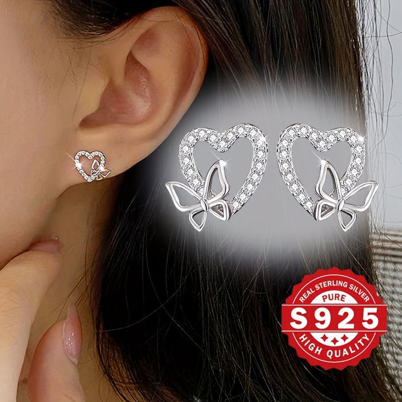 TEMU Ladies' Earrings, S925 Silver, With Exquisite Artificial Zirconia Inlaid, Light Luxury, Low Allergy Material, Ideal Gift For Women