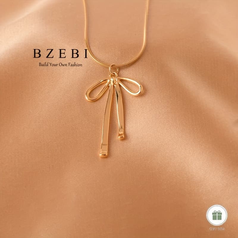 TEMU Bow Necklace Fashion Elegant Shiny Jewelry Simple Elegant Women's Birthday Christmas Halloween Valentine's Day Gift With Gift Box 1464n