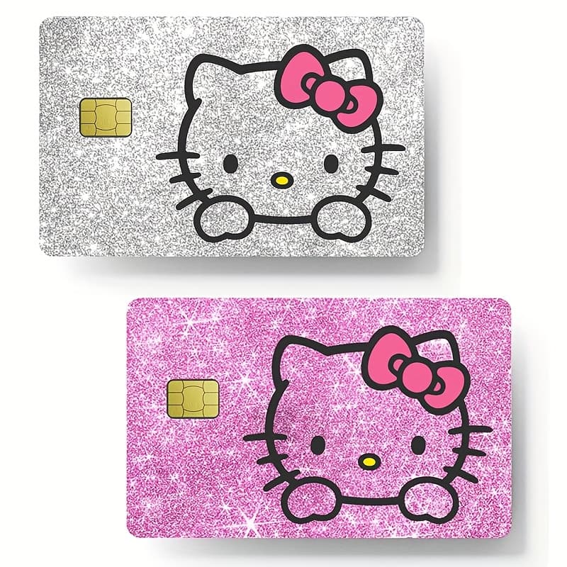 TEMU 1 Set Of 2 Hellokitty Credit Card Stickers, Silvery Laser Self-adhesive Black Kuromi Pvc Card Stickers, Bus Card Stickers, Skin Stickers