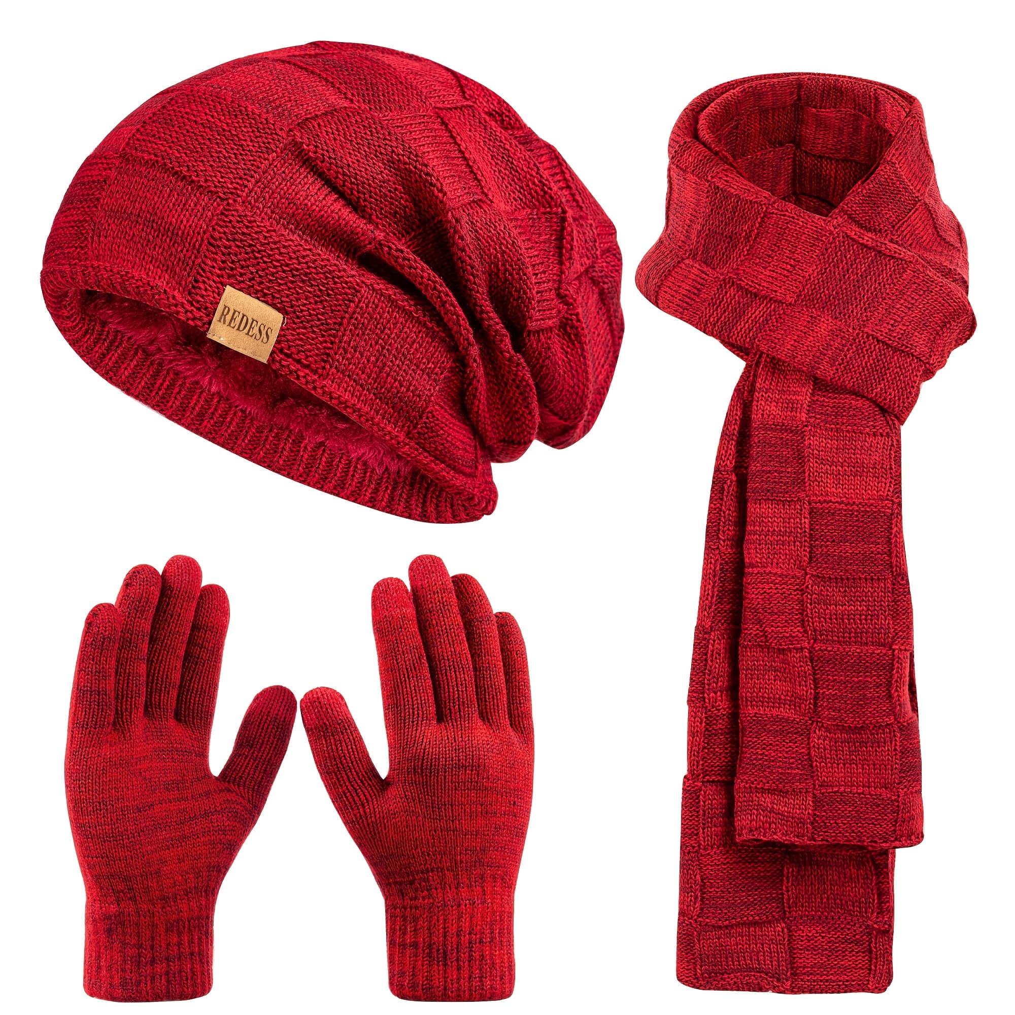 TEMU 3pcs Winter Bundle: Unisex Ted Hat, Scarf & Gloves/earmuffs - Thick Textile Outfit For , Hand Washable Weather Suitable For Christmas, New Year Gifts