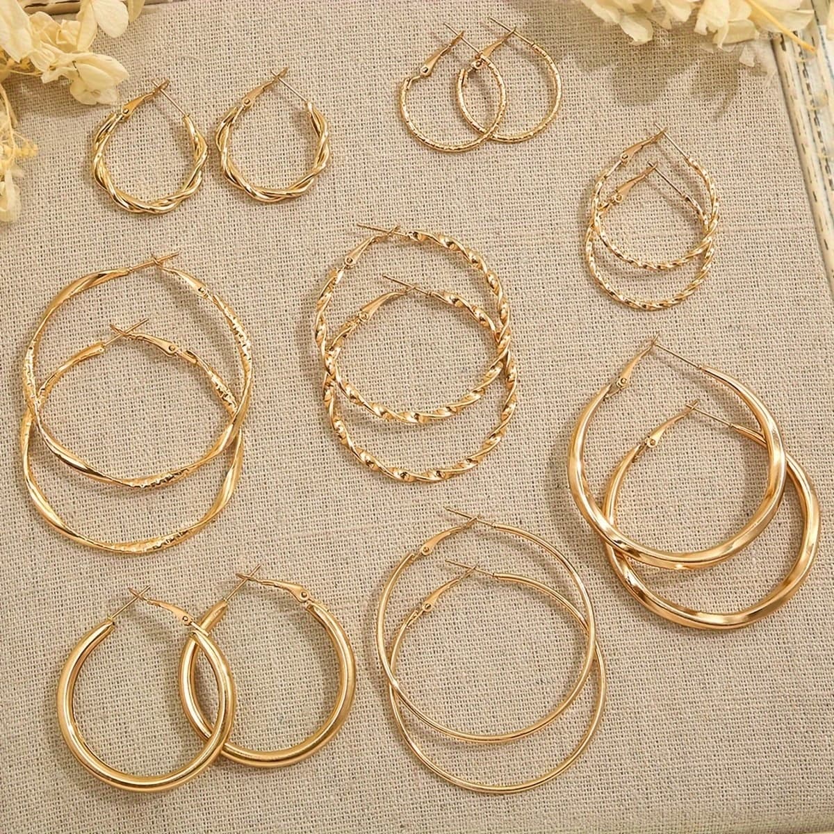TEMU 16 Pieces Elegant Simple Wide Face Twisted Hoop Earrings Set For Women Daily Match For Party Vacation Dating Gift