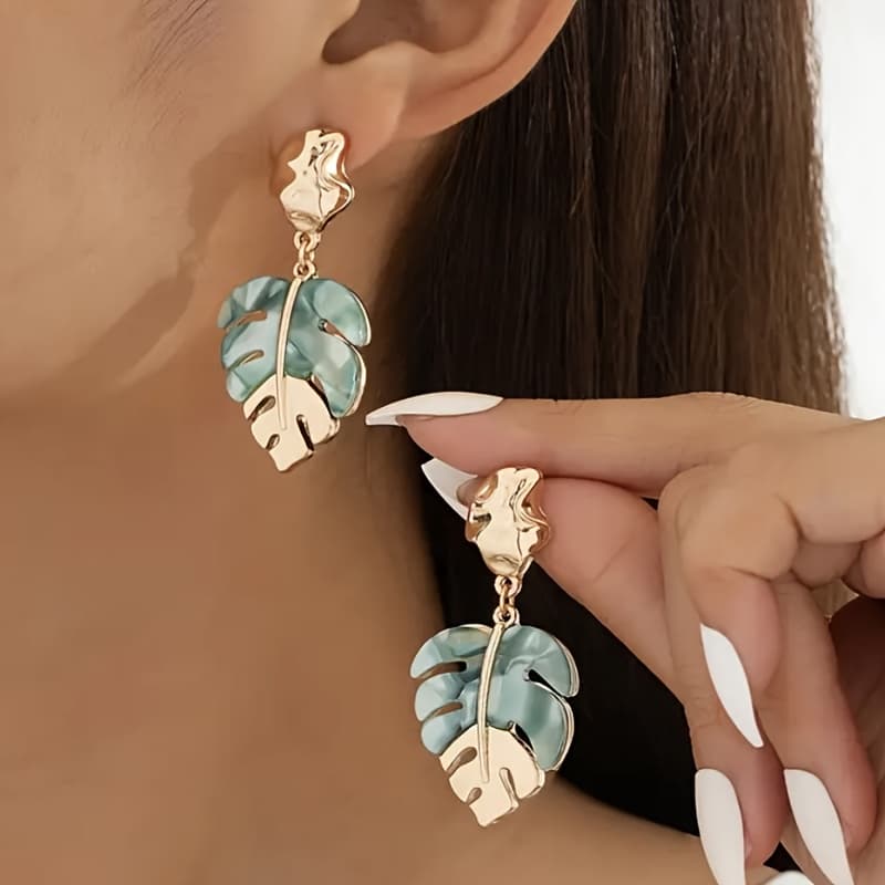 TEMU A Pair Of Vintage Bohemian Style Leaf Drop Earrings, Exuding , Suitable For Women To Wear At Daily And Vacations, A Delicate Gift Of Jewelry For Women