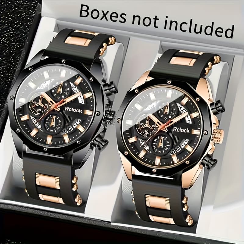 TEMU [fashion Men's Quartz Watch ] 2pcs Casual Sports Men Watch Silicone Strap Calendar Display 's Valentine's Day