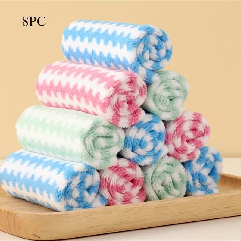 TEMU 8pcs Multi-functional Dish Cloths, Cleaning Rags, Tablecloth Wipes, Reusable For Home, Restaurant, Kitchen Use, Coral Dish Towels, Cleaning, Stain Removal, Bathroom Tile Cleaning
