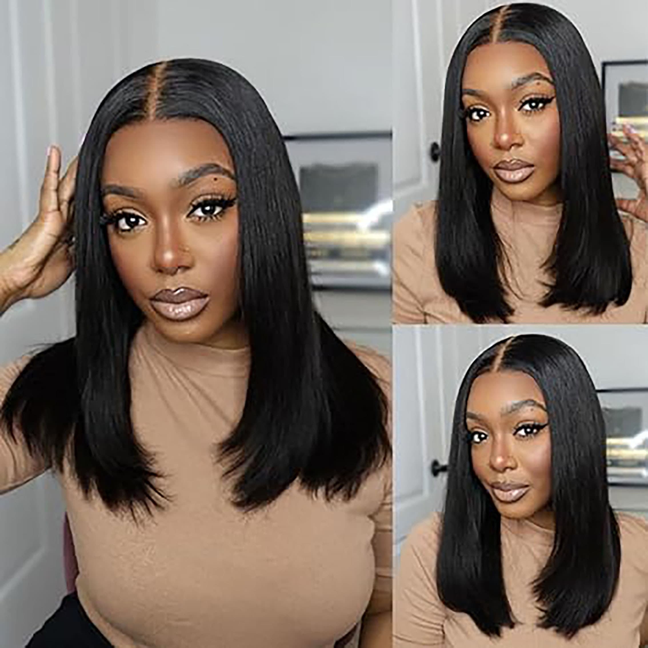 TEMU Timopol Wig Short Bob Wig Human Hair 5x1 T Part Lace Front Wig, Human Hair For Women Middle Part Bob Wig, Human Hair 180% Density