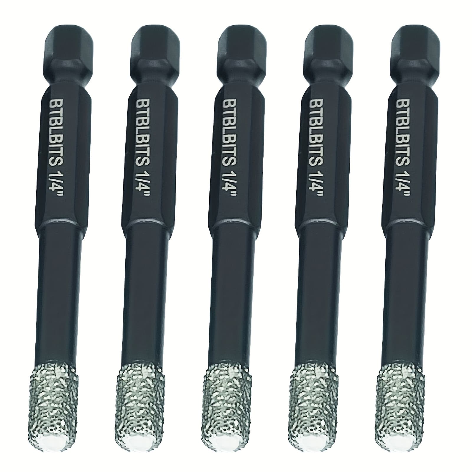 TEMU 5pcs Dry Or Wet Diamond Drill Bits Set Diameter 1/4" (6mm) Change Hex Shank For Granite Marble Porcelain Tile Ceramic Brick Masonry Quartz Stones Glass Concrete Diamond Tipped Drill Bit Set