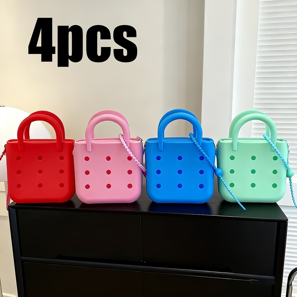 TEMU Set Of 4 Mini Beach Handbags Ideal For Vacation Activities, Water Fun, Commuting, Dates, Shopping, Travel, Everyday Use, Office, Small Square Bag For Women