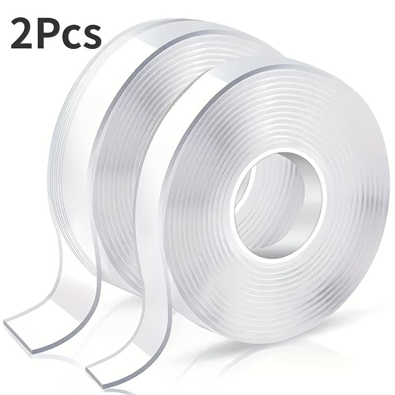 TEMU 2 Rolls Of Durable Nano Double-sided Tape - Reusable, Scratch-resistant, Washable, And Featuring A Strong Adhesive - And Of To 2.2 , Ideal For Home, Office, Car, And Valentine's Day Decor