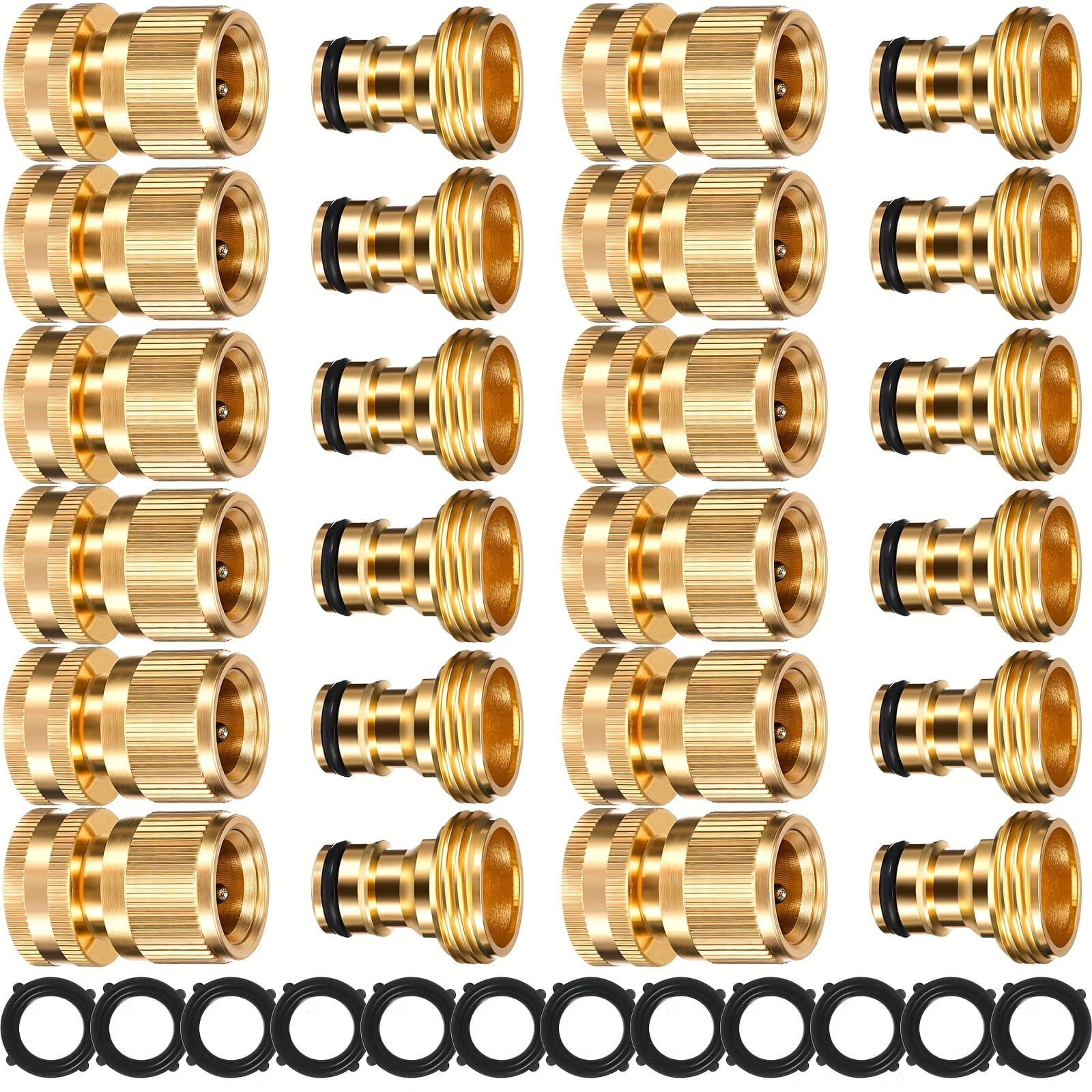 TEMU 12 Sets Garden Hose Connector Solid Brass 3/4 Inch Quick Water Hose Connectors Heavy Duty Garden Hose Fitting Female Adapter And Male Adapter