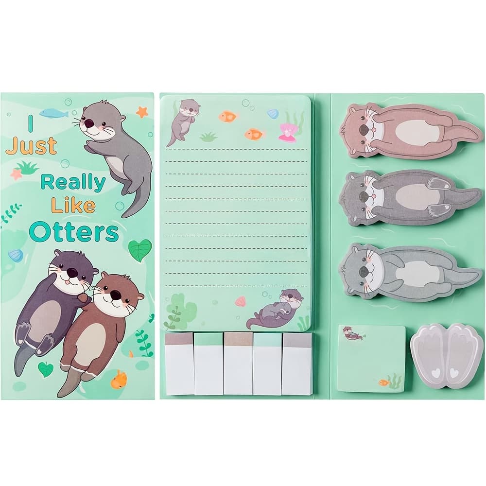 TEMU 1pc Sticky Notes Suitable For School & Office - Self-stick Adhesive Pads With Cute Otter Dividers, Sea Animal Memo Tabs, Otter-themed Gift For &, Back To School Supplies, Writing Notebooks