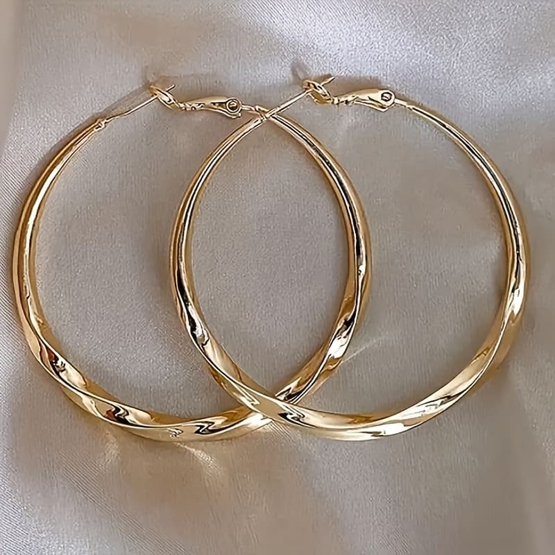 TEMU Vintage Boho Chic Large Hollow Round Hoop Earrings For Women - Alloy, Casual Attire & Valentine's Gift