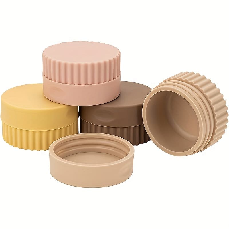 TEMU 4pcs Set Of Silicone Dispensing Boxes, Silicone Travel Jars With Lids, Portable Travel Loose Powder Boxes With Lids, Cream And Lotion Bottles, Small Travel Containers For Toiletries
