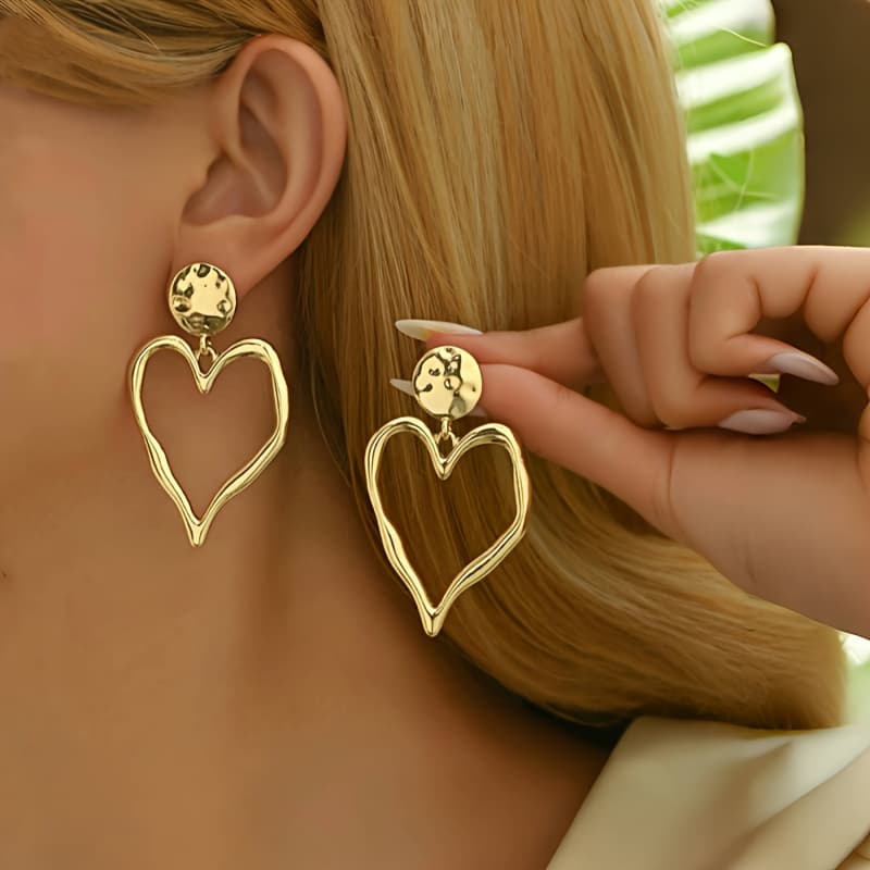 TEMU 1 Pair Of Vintage Bohemian Style Irregular Large Love Heart Drop Earrings, Elegant Temperament, Suitable For Women's Party And Vacation Decoration