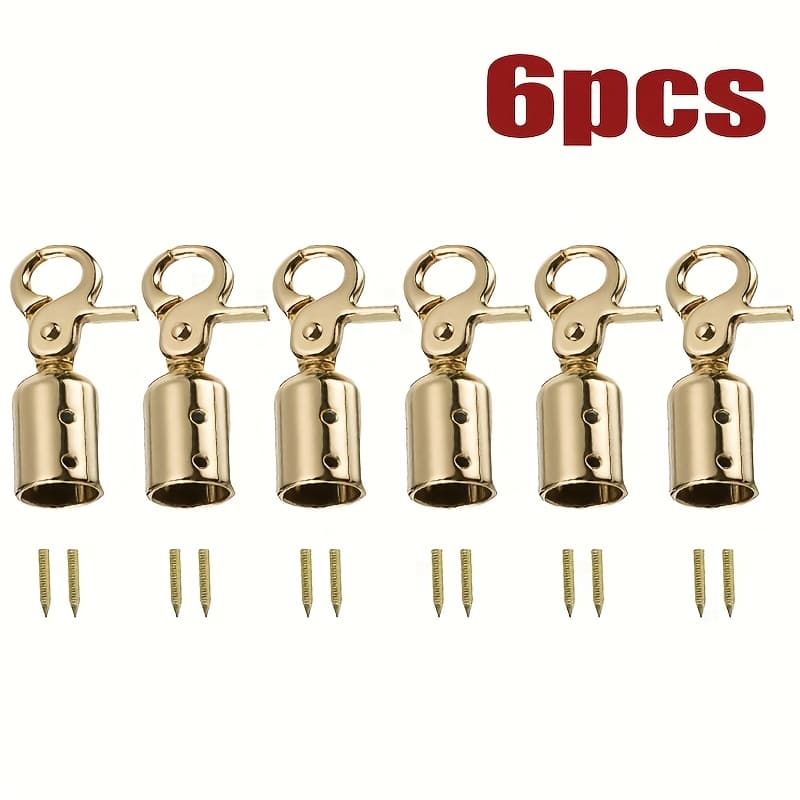 TEMU 6pcs Adjustable Screw Lock Hooks Golden-tone For Handbags, Purses, Beltsmetal Bag Clasps With Black Braided Cords - Secure Hardware Additions, Wallet Making, Diy Wallet Making