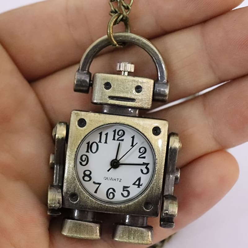 TEMU Creative Robot Pocket Watch Shape Circular Dial Quartz Pocket Watch Pendant Decoration Cute Keychain Bag Pendant, As A Party Christmas Birthday Gift