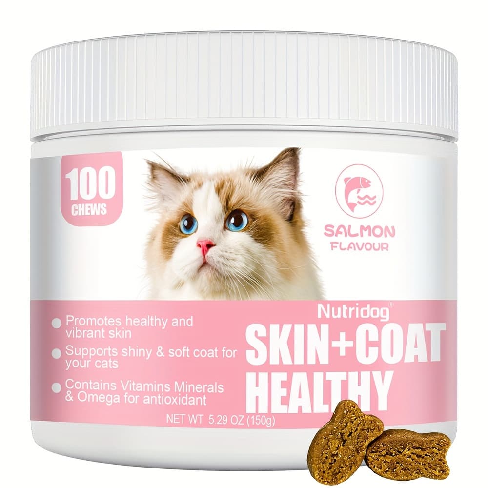TEMU Nutridog Skin And Coat Soft Chew - 3 Fish Oil Skin And Coat Supplement - Shedding, Support Healthy Shiny Hair-salmon Flavor-120 Chews-for Cats- Health Chews