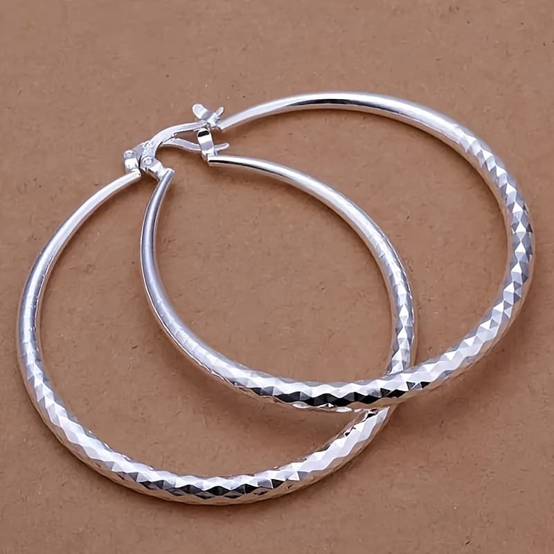 TEMU Elegant 925 Sterling Silver Hoop Earrings - Hypoallergenic, Durable Plating, Women, Suitable For , Ideal For Ramadan And