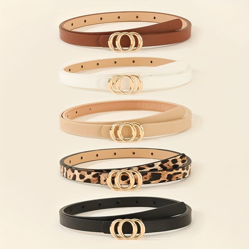 TEMU 5pcs Fashionable Women's Belts, Unisex Hoop , Casual Slim Waist Belt, Versatile Belt For Dresses And Shirts