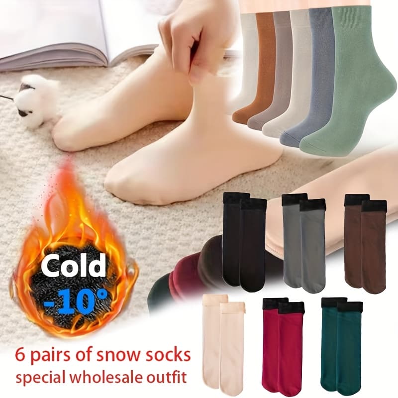 TEMU 6 Pairs Of Ultra-warm Unisex Thermal Socks - Soft, Breathable, And Stretchy Mid-calf Boot Socks For Cold Weather - Fleece Lined, Solid Color, Hand Wash Recommended For Long-lasting